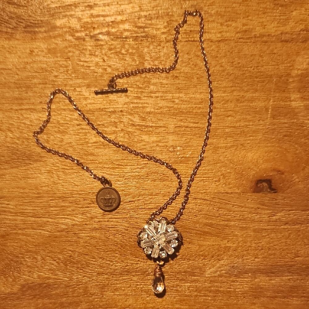 Elegant Antique Look Handmade Gold and Silver Necklace with Crystal Pendant